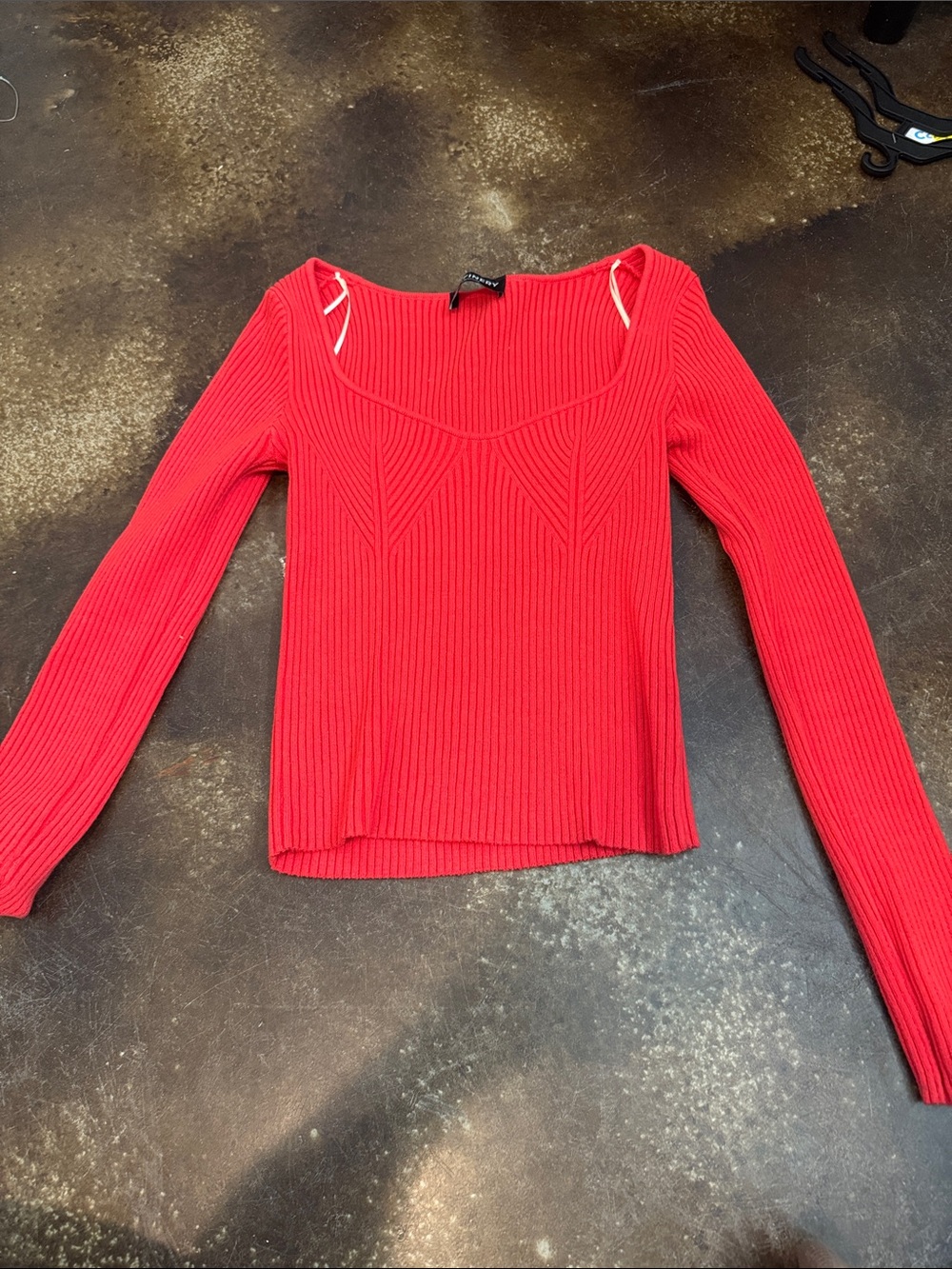 Women’s Red Ribbed Scoop-Neck Sweater